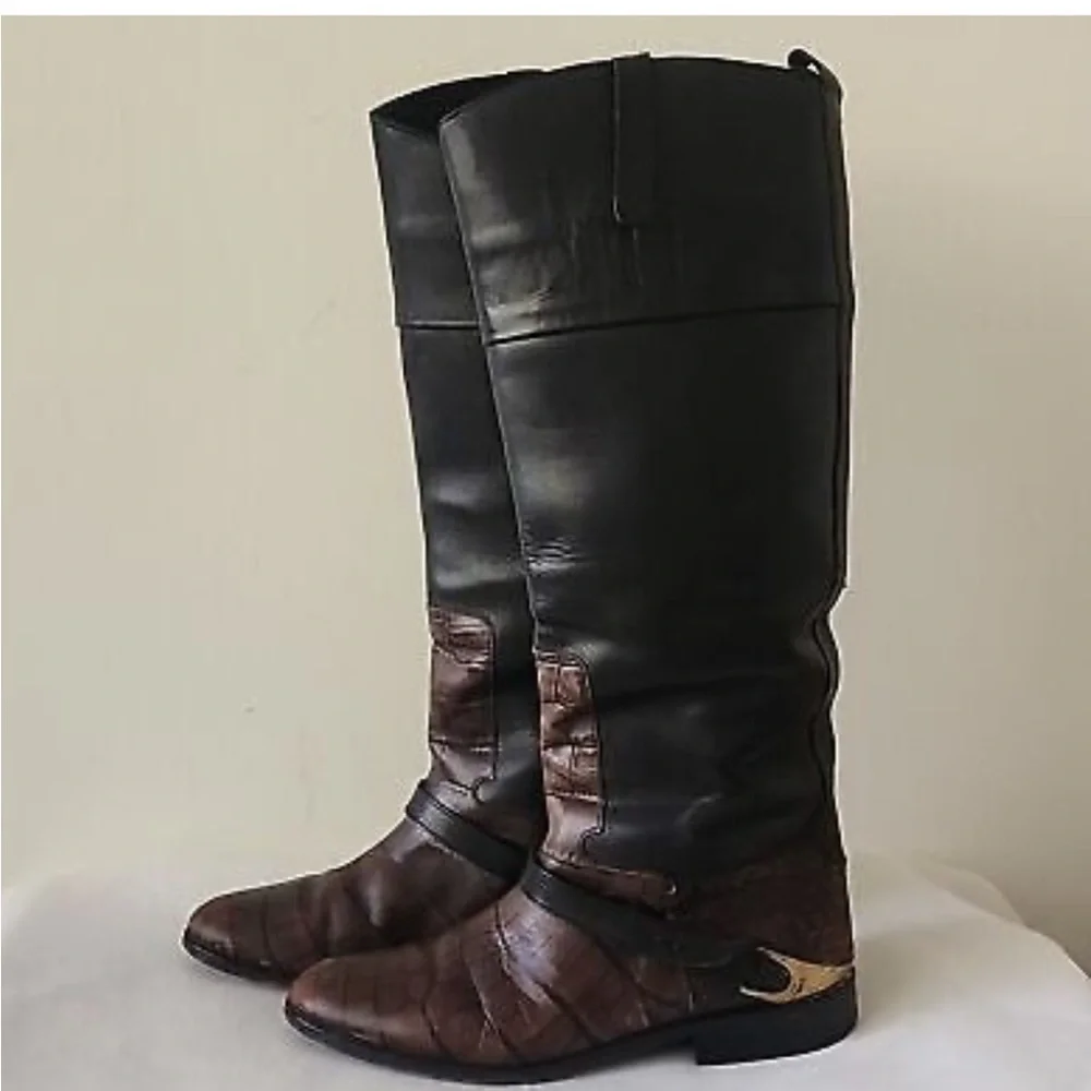 Golden Goose pull on croc leather riding boots size 39 9
